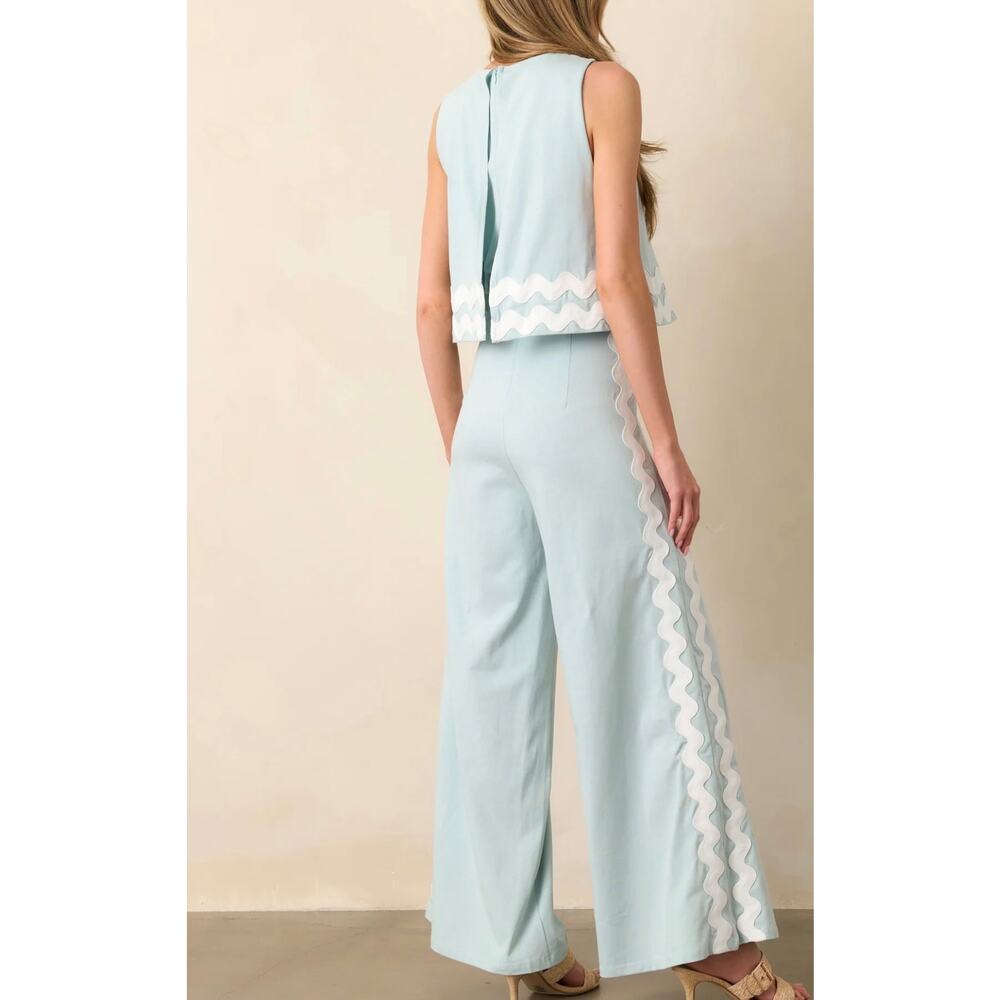 New NWT Prosperina Kayla ancient waters aqua cotton jumpsuit - Picture 4 of 10